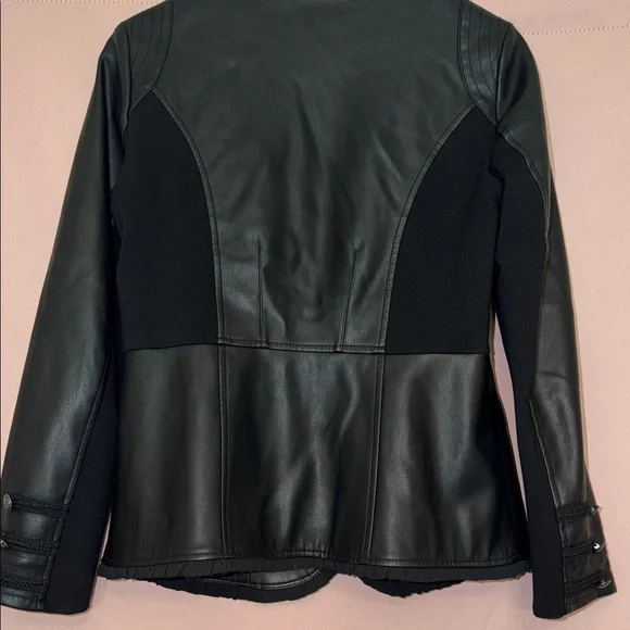 Chico's Elegant Black Military Leather Jacket Trendy - Picture 4 of 12